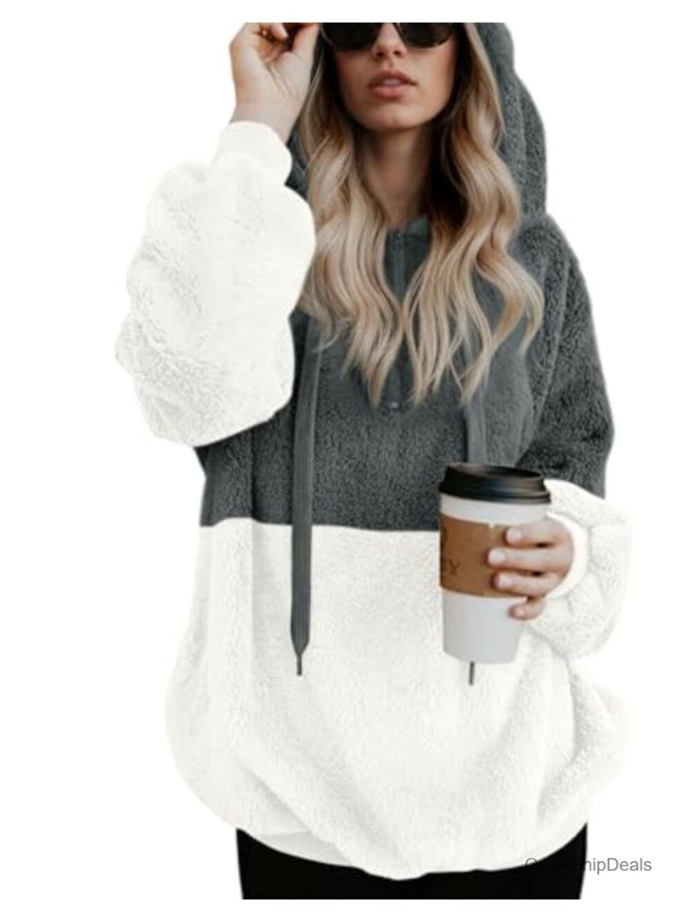 Women's Fuzzy Hoodie 1/4 Zip Pullover Fleece Sweatshirt with Pockets